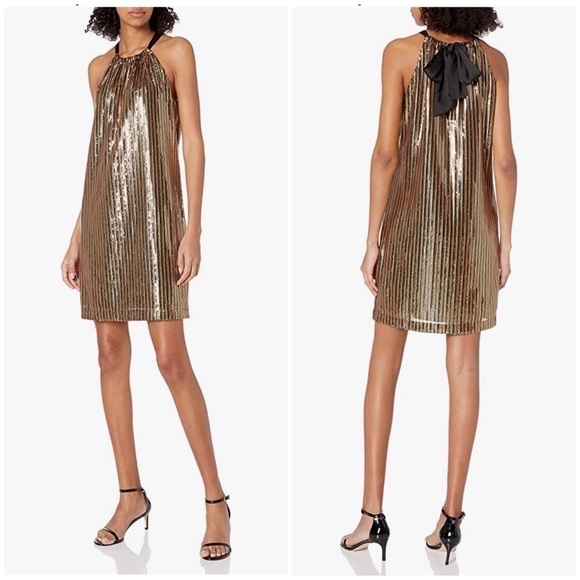 NWT TRINA BY TRINA TURK Juju Gold Sequin Sheath Dress Size S - Picture 2 of 8